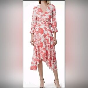 Tahari Arthur S. Levine Pink And White Floral Wrap Plus Sized Dress Size 14